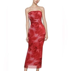 Amazon Strapless Side Slit Ruched Floral Beach Bodycon CocktailMaxi Dress size L